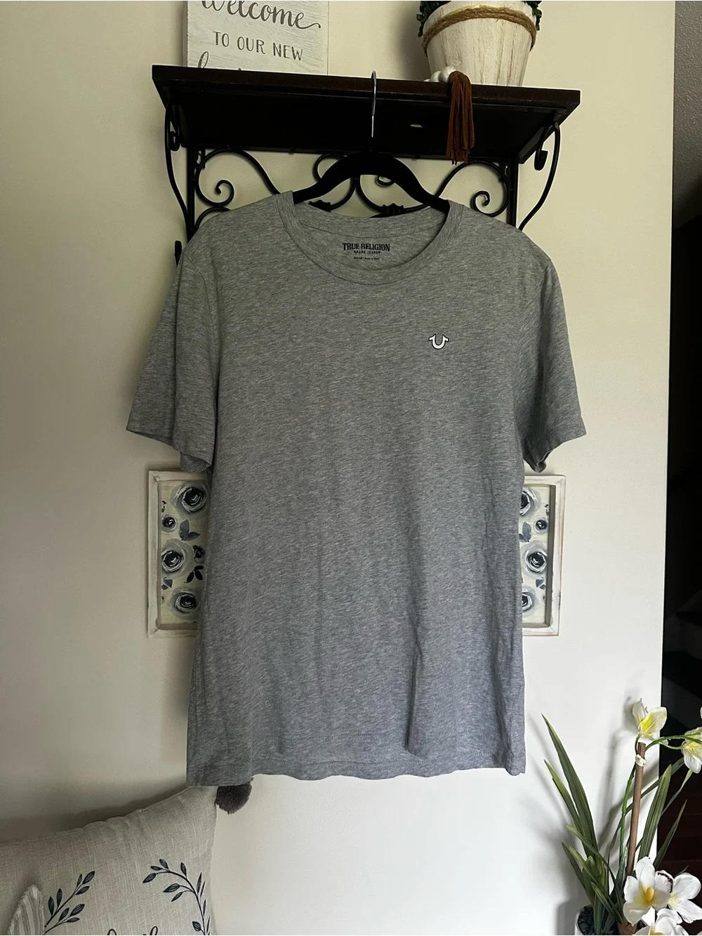 True Religion Grey Graphic Buddha Guitar Tee